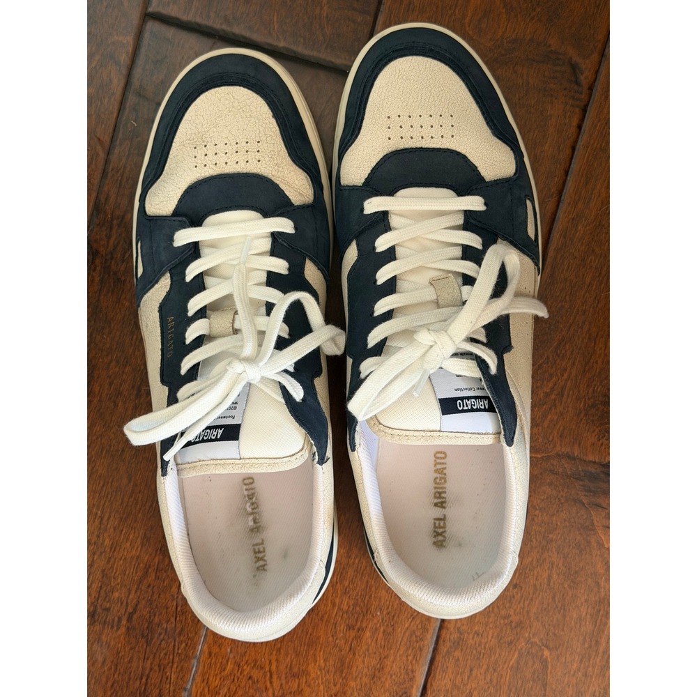Axel Arigato Dice Lo Sneakers Mens 11 Cream Navy Blue Leather Low Top Trainers - Picture 5 of 14